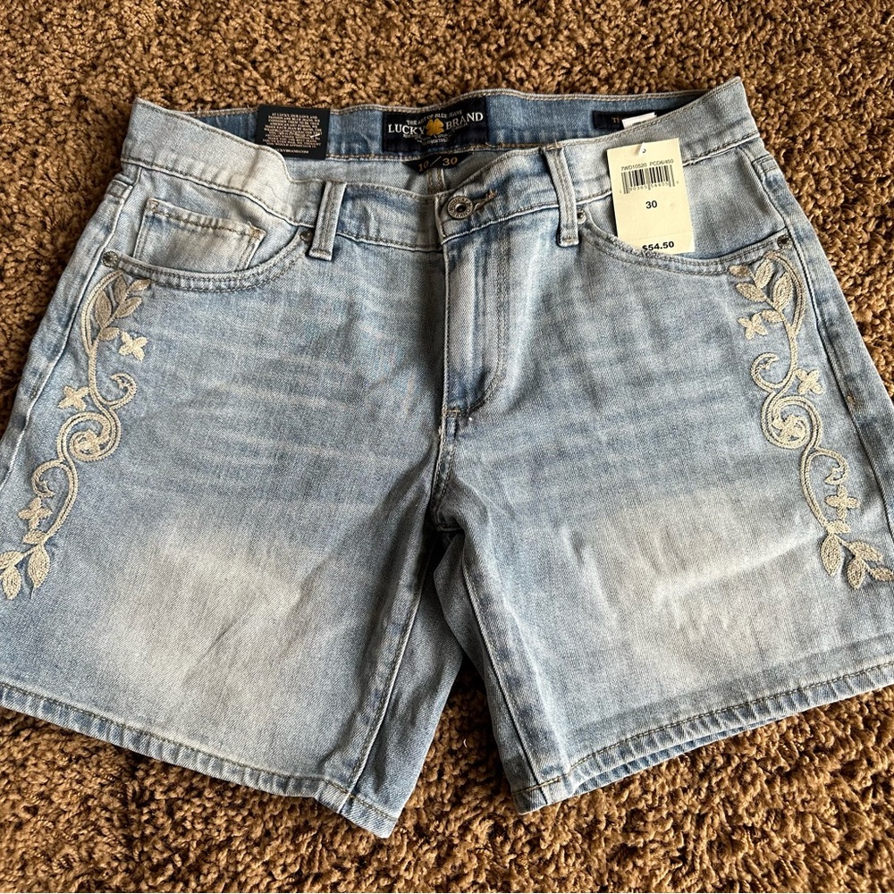 Lucky Brand New with Tags Denim Shorts with Embroidery.